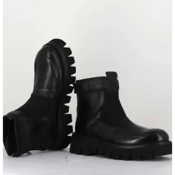 Boots En Cuir Noir Crantees - Smile07 Nero