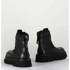 Boots En Cuir Noir Crantees - Smile07 Nero