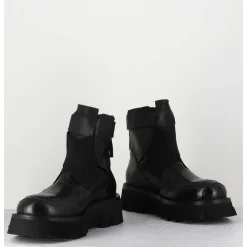 Boots En Cuir Noir Crantees - Smile07 Nero