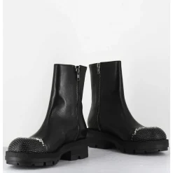 Boots En Cuir Noir Double Zip & Bout Cloute - Brando Siena Nero