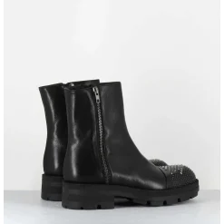 Boots En Cuir Noir Double Zip & Bout Cloute - Brando Siena Nero