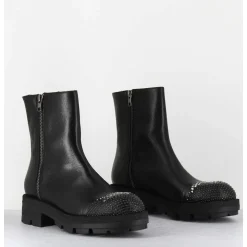 Boots En Cuir Noir Double Zip & Bout Cloute - Brando Siena Nero