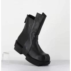 Boots En Cuir Noir Legeres Semelle Destructuree - Gura Vitelo Nero
