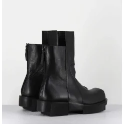 Boots En Cuir Noir Legeres Semelle Destructuree - Gura Vitelo Nero