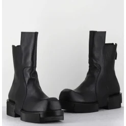 Boots En Cuir Noir Legeres Semelle Destructuree - Gura Vitelo Nero