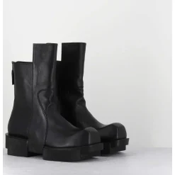 Boots En Cuir Noir Legeres Semelle Destructuree - Gura Vitelo Nero