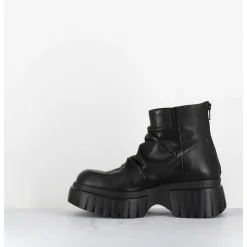 Boots En Cuir Noir Plisse Semelle Epaisse - Gant Glove Nero