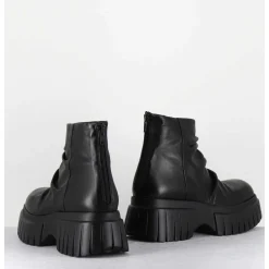 Boots En Cuir Noir Plisse Semelle Epaisse - Gant Glove Nero