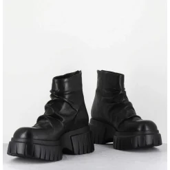 Boots En Cuir Noir Plisse Semelle Epaisse - Gant Glove Nero