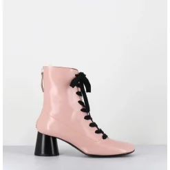Boots En Cuir Rose Poudre A Lacets Noir Talon Geometrique - Dani14 Glaze Rosa