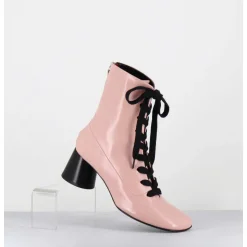 Boots En Cuir Rose Poudre A Lacets Noir Talon Geometrique - Dani14 Glaze Rosa
