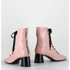 Boots En Cuir Rose Poudre A Lacets Noir Talon Geometrique - Dani14 Glaze Rosa