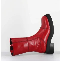 Boots En Cuir Rouge & Surpiqures Noires - Heya Red Boots
