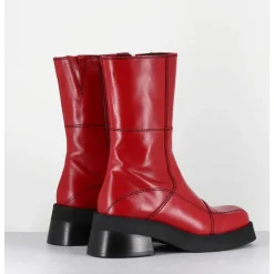 Boots En Cuir Rouge & Surpiqures Noires - Heya Red Boots