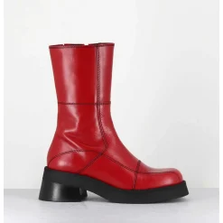 Boots En Cuir Rouge & Surpiqures Noires - Heya Red Boots