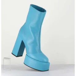 Boots En Cuir Souple Bleu Turquoise - Iara Mok Ash