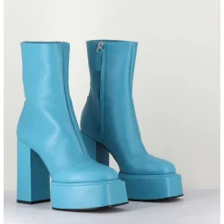 Boots En Cuir Souple Bleu Turquoise - Iara Mok Ash