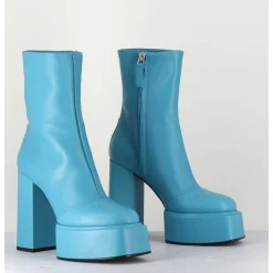 Boots En Cuir Souple Bleu Turquoise - Iara Mok Ash
