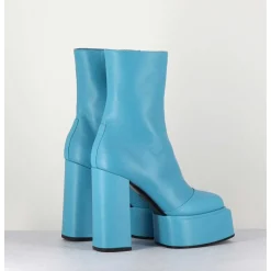 Boots En Cuir Souple Bleu Turquoise - Iara Mok Ash