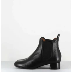 Boots En Cuir Souple Noir Petit Talon & Elastiques - Cesaria Black Nappa