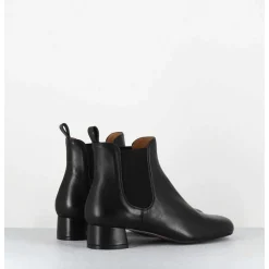 Boots En Cuir Souple Noir Petit Talon & Elastiques - Cesaria Black Nappa