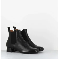 Boots En Cuir Souple Noir Petit Talon & Elastiques - Cesaria Black Nappa
