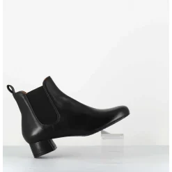 Boots En Cuir Souple Noir Petit Talon & Elastiques - Cesaria Black Nappa