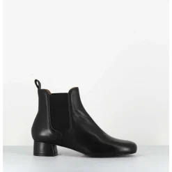 Boots En Cuir Souple Noir Petit Talon & Elastiques - Cesaria Black Nappa
