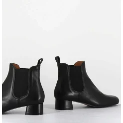 Boots En Cuir Souple Noir Petit Talon & Elastiques - Cesaria Black Nappa