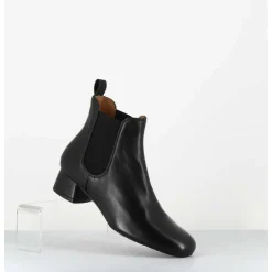 Boots En Cuir Souple Noir Petit Talon & Elastiques - Cesaria Black Nappa