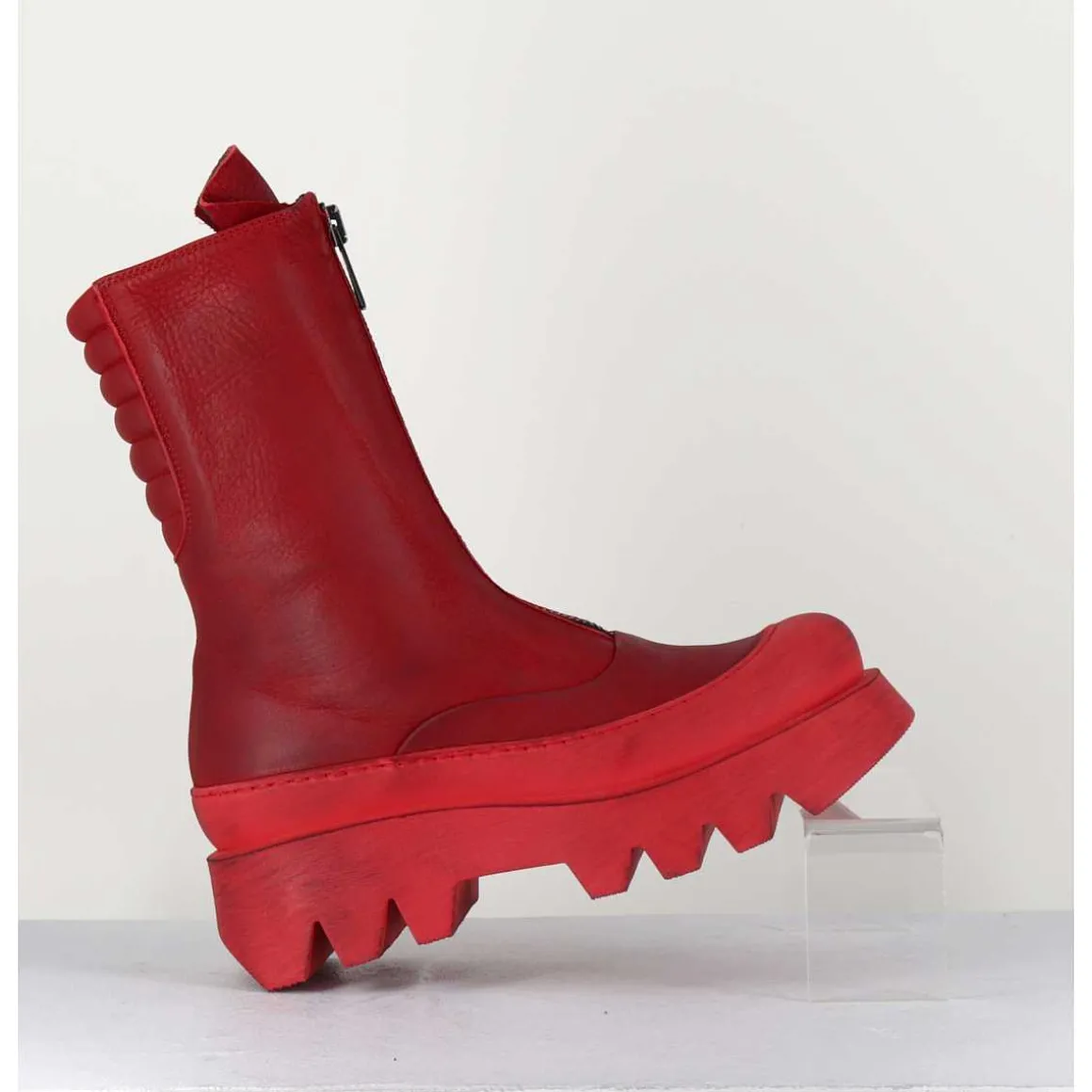 Boots En Cuir Souple Rouge A Zip - 2682 Rosso