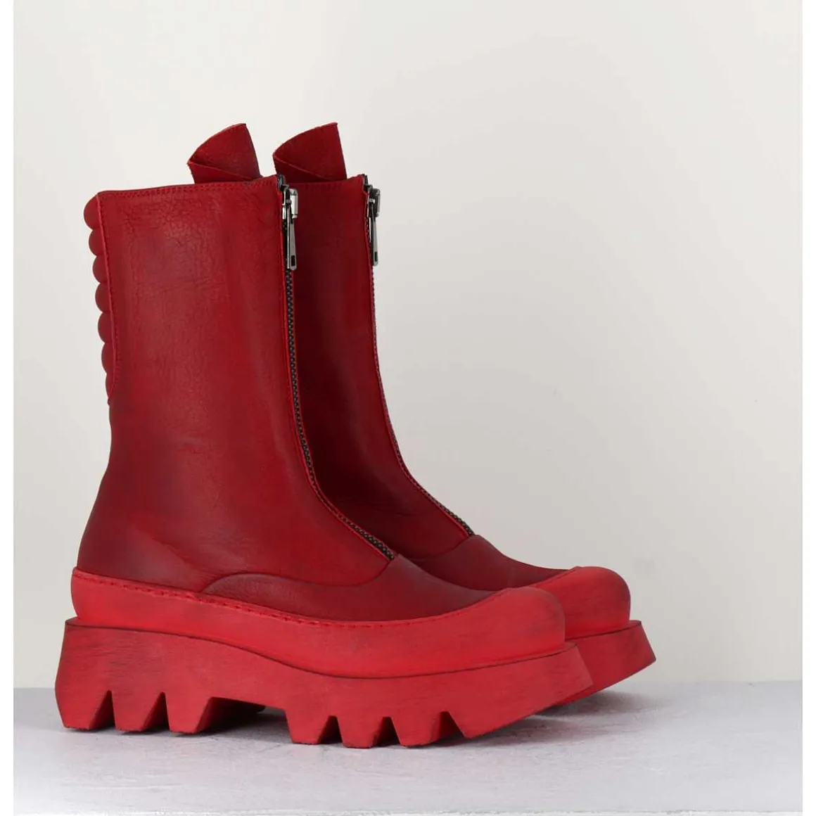 Boots En Cuir Souple Rouge A Zip - 2682 Rosso