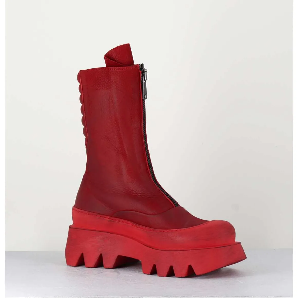 Boots En Cuir Souple Rouge A Zip - 2682 Rosso