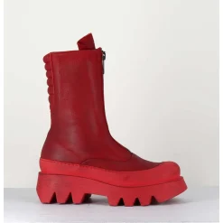Boots En Cuir Souple Rouge A Zip - 2682 Rosso