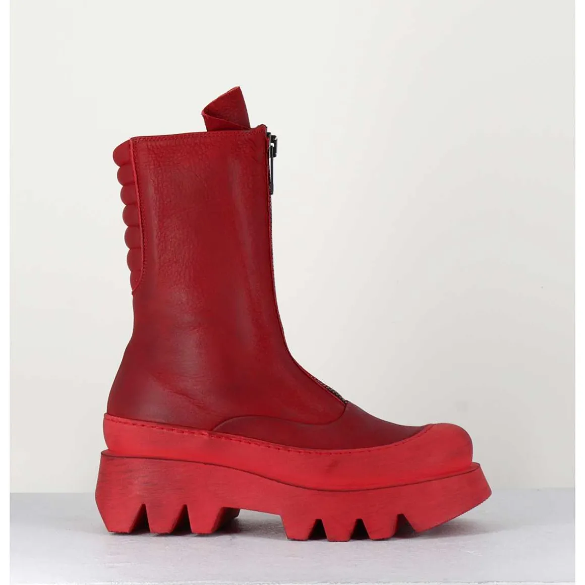 Boots En Cuir Souple Rouge A Zip - 2682 Rosso