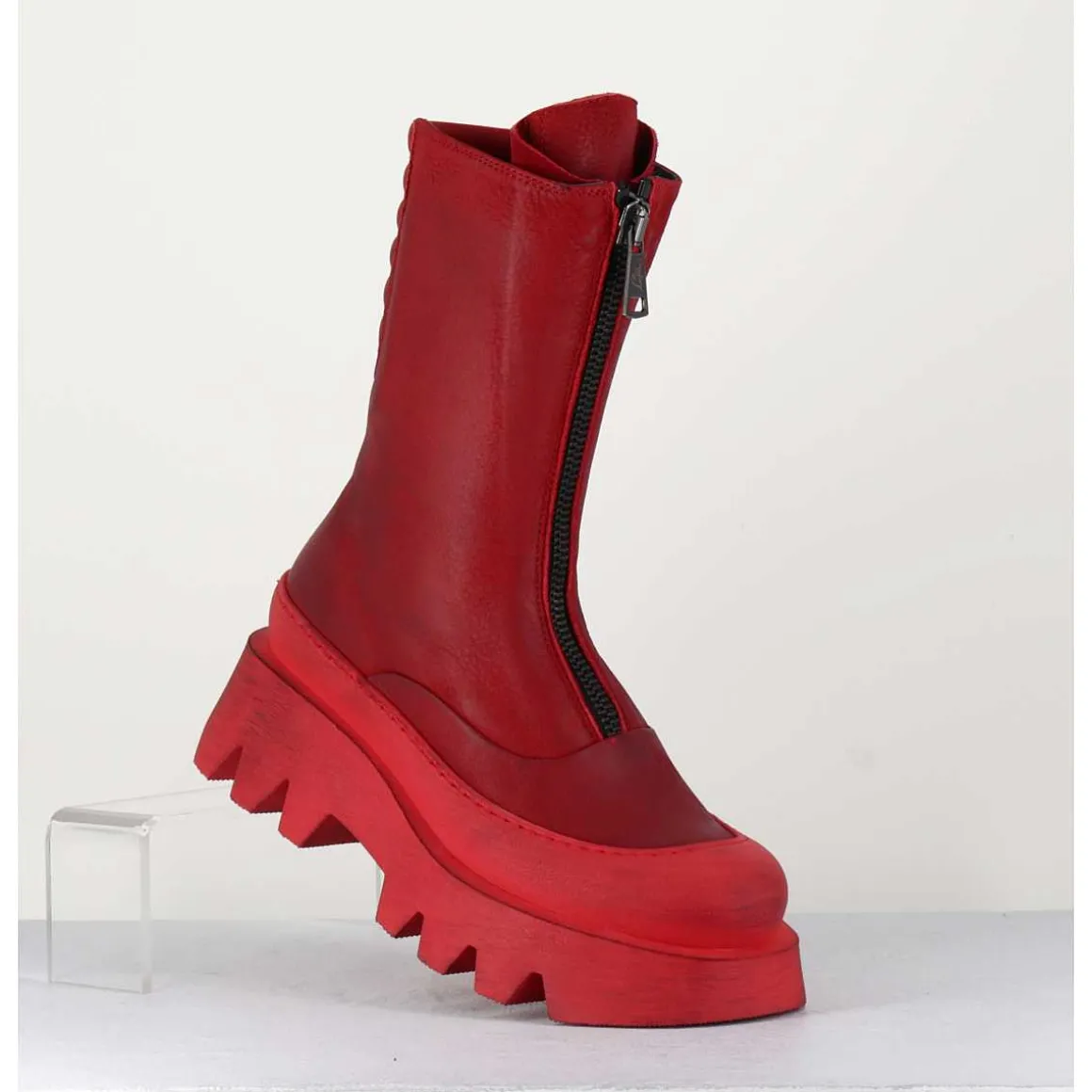 Boots En Cuir Souple Rouge A Zip - 2682 Rosso