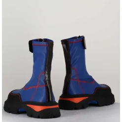 Boots En Cuir Stretch Bleu Cobalt & Orange - Danica Blue Boots