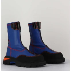 Boots En Cuir Stretch Bleu Cobalt & Orange - Danica Blue Boots