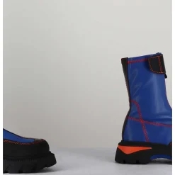 Boots En Cuir Stretch Bleu Cobalt & Orange - Danica Blue Boots