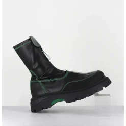 Boots En Cuir Stretch Noir & Vert - Danica Raven Black