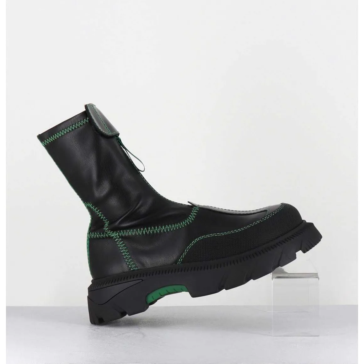 Boots En Cuir Stretch Noir & Vert - Danica Raven Black
