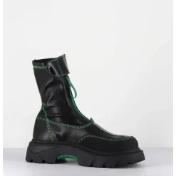 Boots En Cuir Stretch Noir & Vert - Danica Raven Black