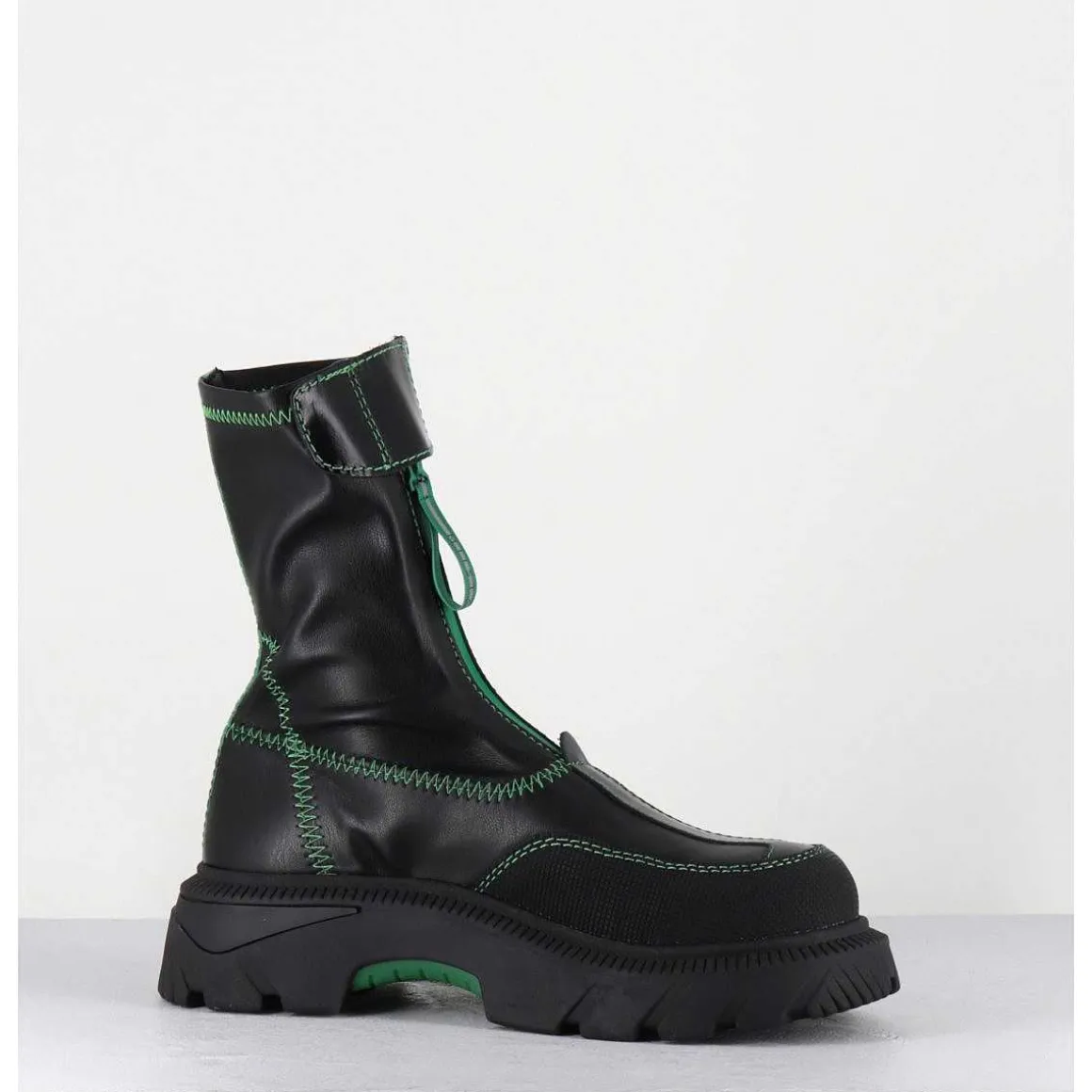 Boots En Cuir Stretch Noir & Vert - Danica Raven Black