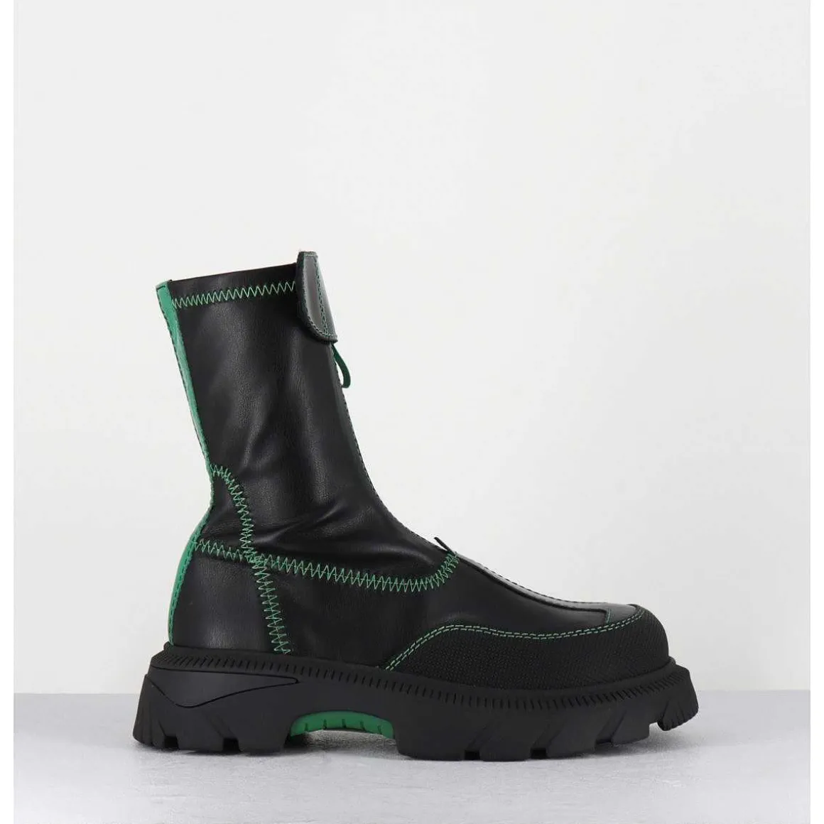 Boots En Cuir Stretch Noir & Vert - Danica Raven Black