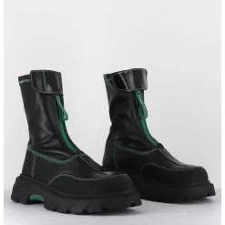 Boots En Cuir Stretch Noir & Vert - Danica Raven Black