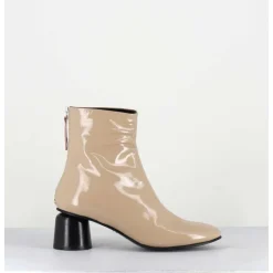 Boots En Cuir Vernis Beige Petit Talon 60S - Anya13 Incenso