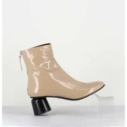 Boots En Cuir Vernis Beige Petit Talon 60S - Anya13 Incenso