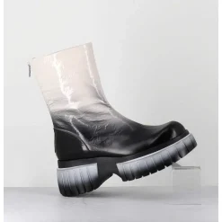 Boots En Cuir Vernis Degrade Blanc/Noir Semelle Epaisse - Melia3 Cindy Tofu