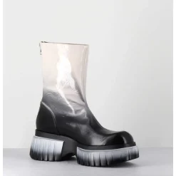 Boots En Cuir Vernis Degrade Blanc/Noir Semelle Epaisse - Melia3 Cindy Tofu