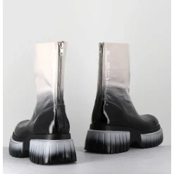 Boots En Cuir Vernis Degrade Blanc/Noir Semelle Epaisse - Melia3 Cindy Tofu